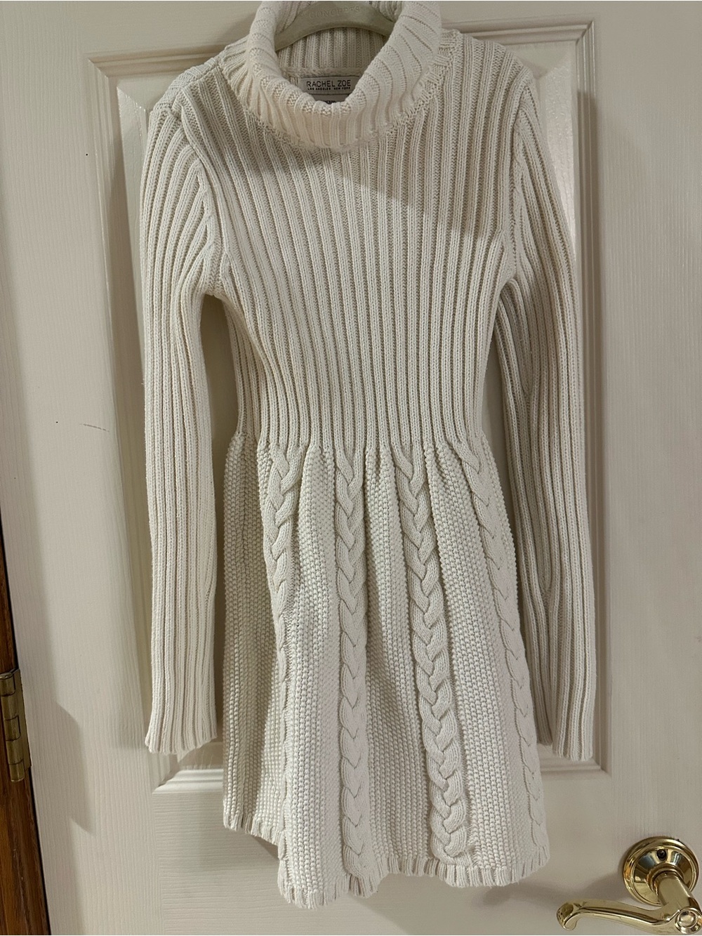 Rachel Zoe Cream Cable-Knit Turtleneck Sweater Dress